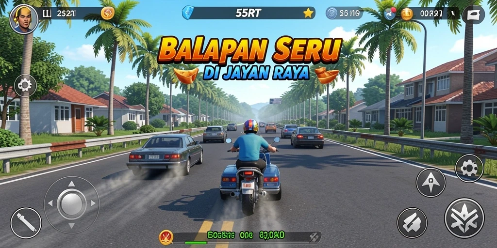 Tampilan aksi balapan cepat dalam 55RT yang mendebarkan.