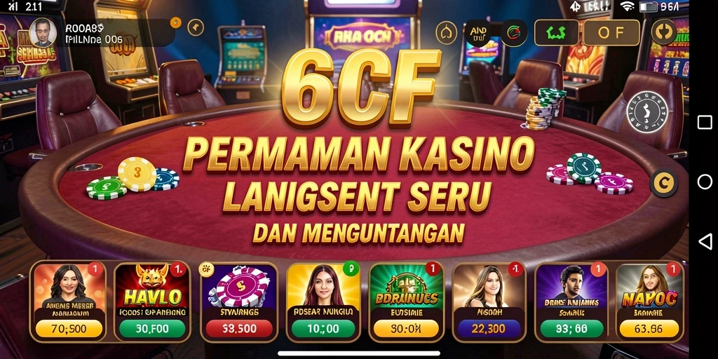 Screenshot gameplay Live Casino 6CF menampilkan dealer langsung dan suasana kasino yang hidup.