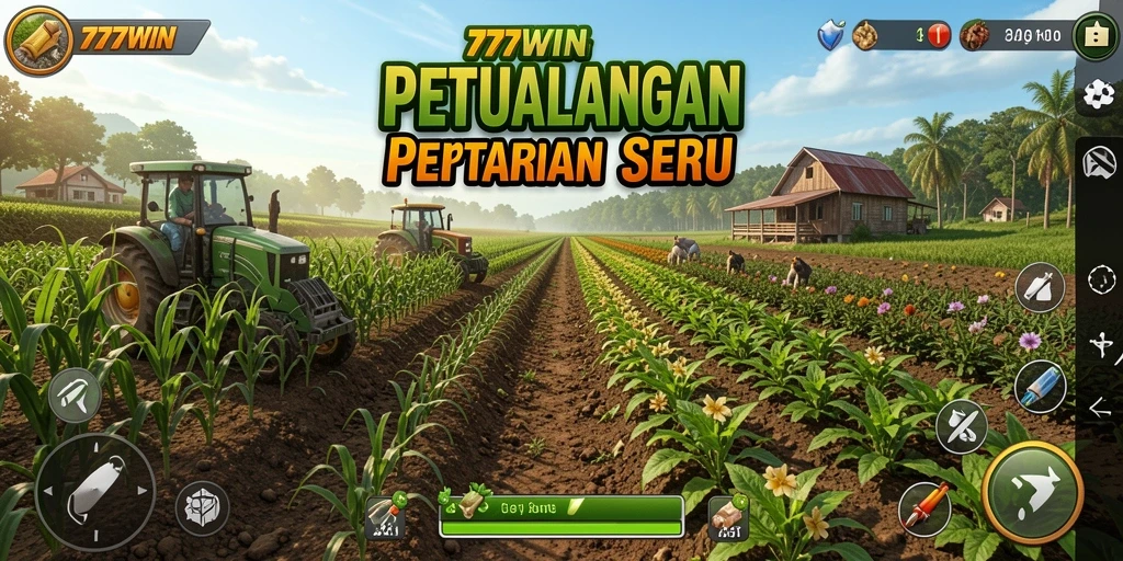 Screenshot gameplay 777WIN yang menampilkan aktivitas bertani.