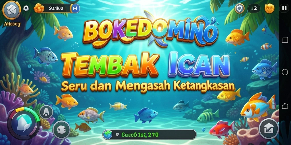 Gameplay seru dalam BOKEDOMINO saat menangkap ikan berwarna-warni.