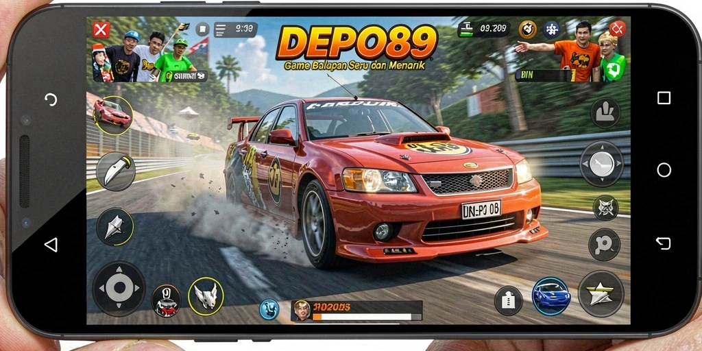 Screenshot utama DEPO89 menampilkan aksi balapan yang mendebarkan.
