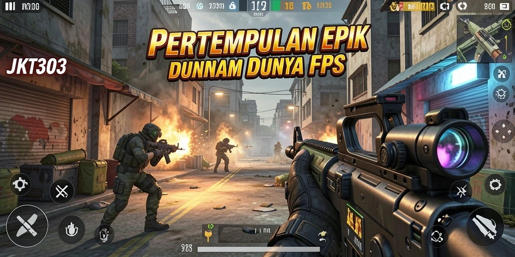 Tangkapan layar menunjukkan aksi intens dalam gameplay FPS.