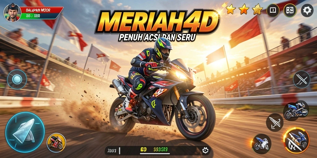 Screenshot gameplay MERIAH4D menampilkan kecepatan tinggi dalam balapan motor.