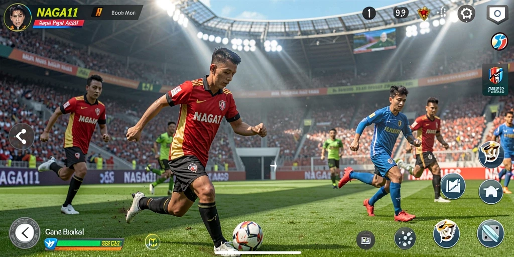 Tampilan gameplay NAGA11 yang mendebarkan dalam pertandingan sepak bola.