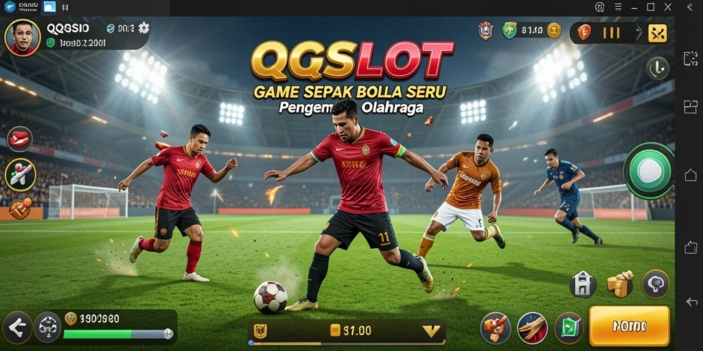 Tampilan gameplay QQSLOT menampilkan aksi sepak bola yang mendebarkan.