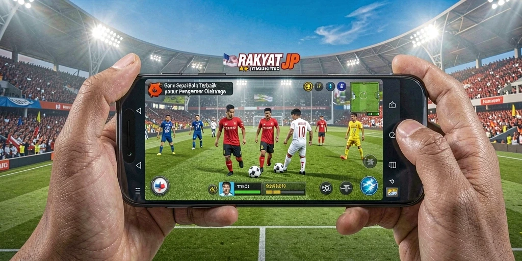 Tangkapan layar dari gameplay mendebarkan RAKYATJP dengan atmosfer sepak bola yang nyata.