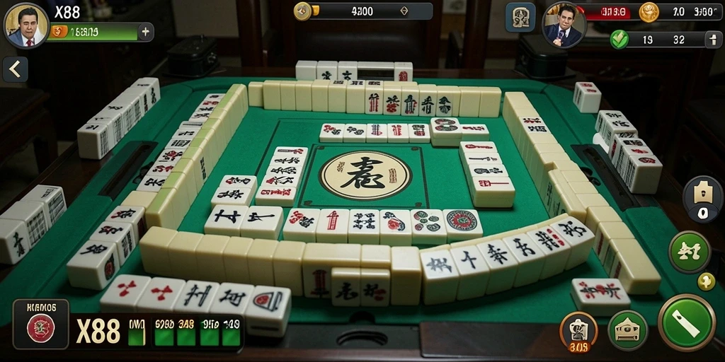 Tangkapan layar utama X88 menampilkan gameplay Mahjong yang seru dan menarik.