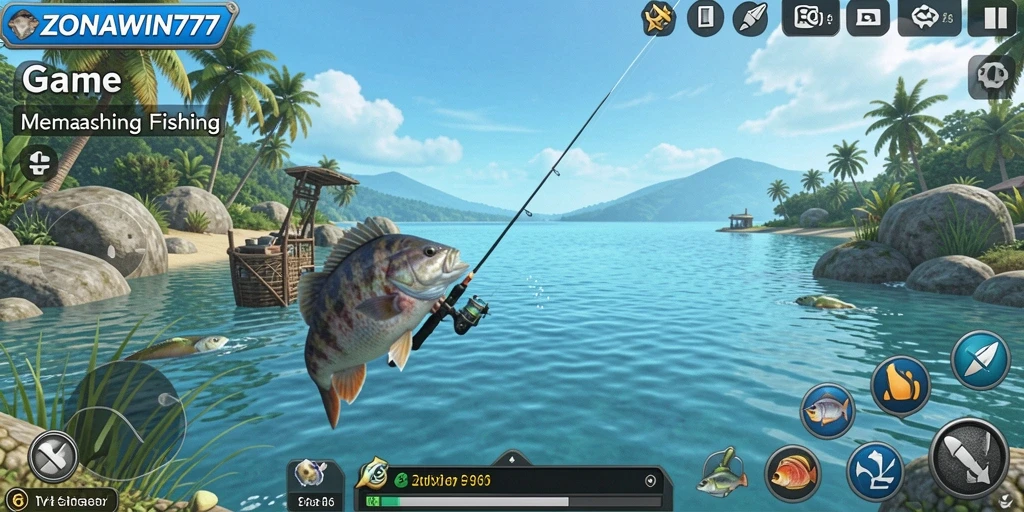 Gameplay menarik ZONAWIN777 saat memancing di laut.